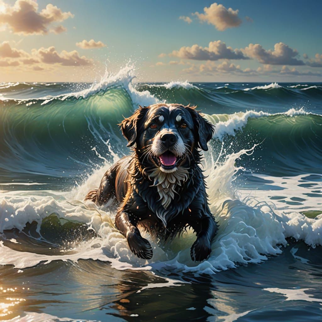 Sea Dog Swimming in North Atlantic Digital Painting