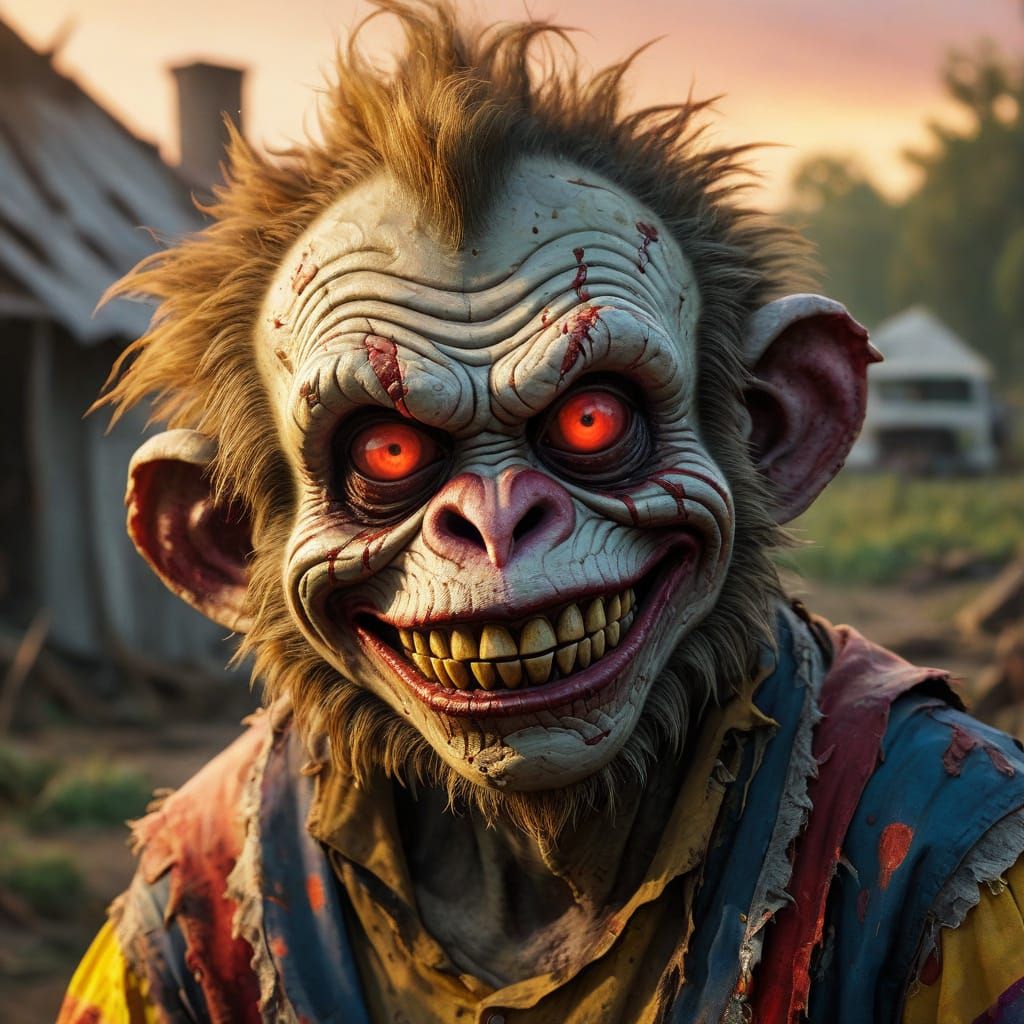 Country Zombie Monkey Clown Portrait in Oil Painting Style