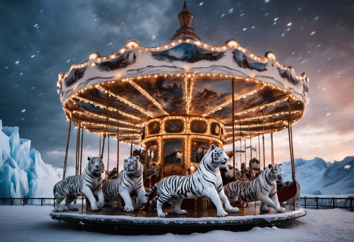 White Tiger Carousel on Glacier at Sunset