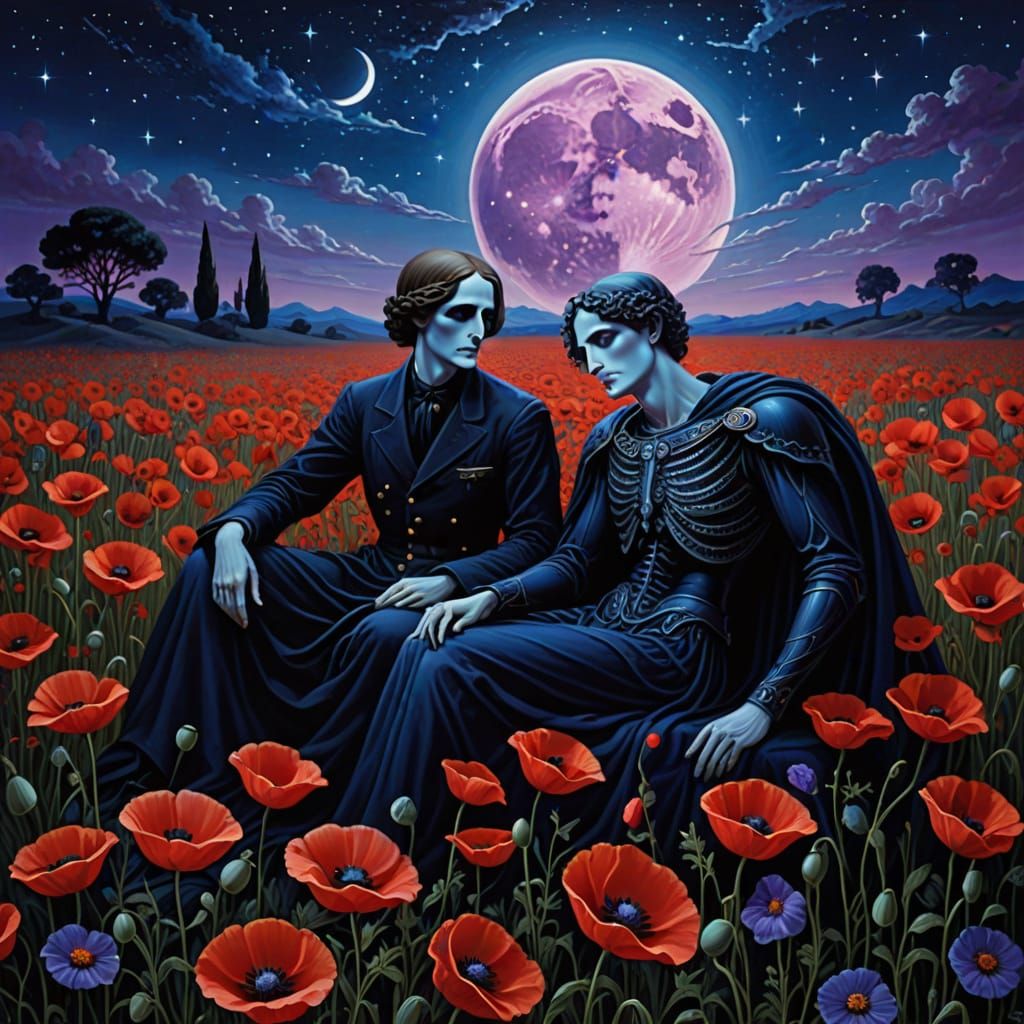 Surreal Gods in a Dreamlike Nightscape