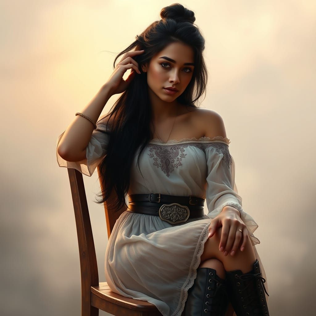 Contemplative Latina Woman in Dreamlike Setting