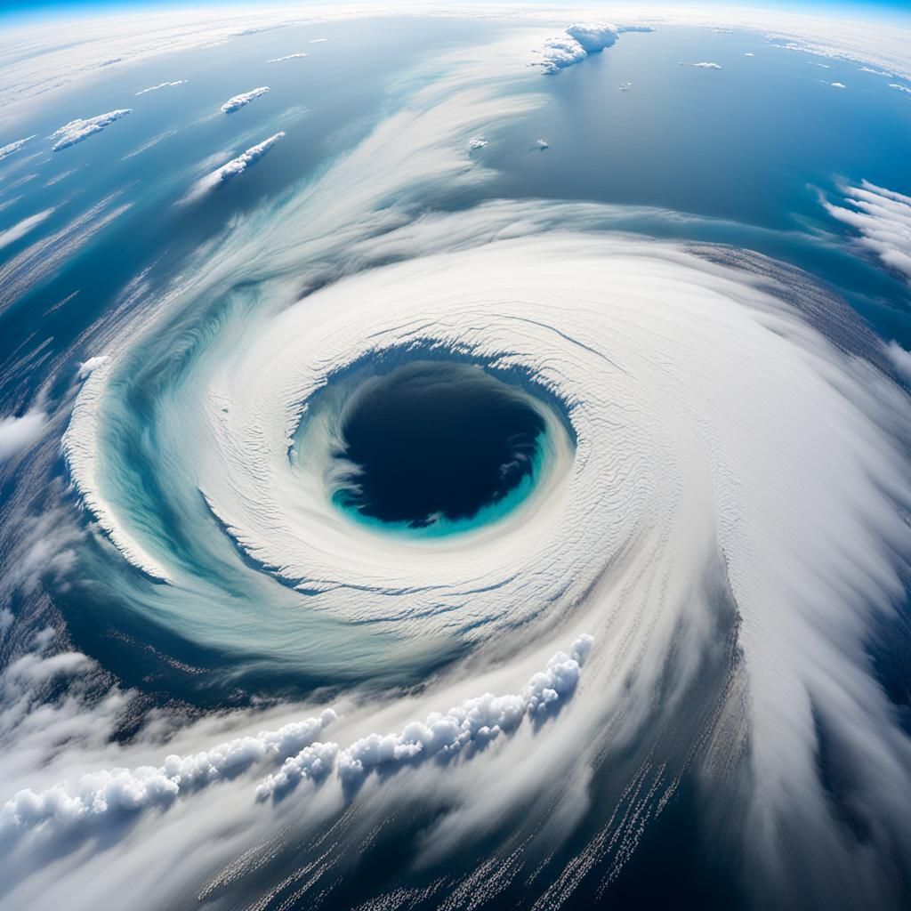 Satellite image of hurricane from space.