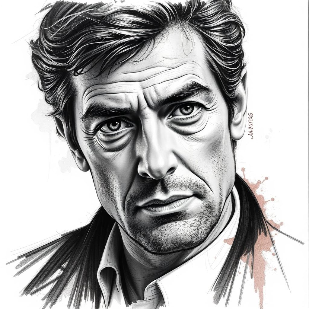 French Actor Portrait in Crosshatching Style