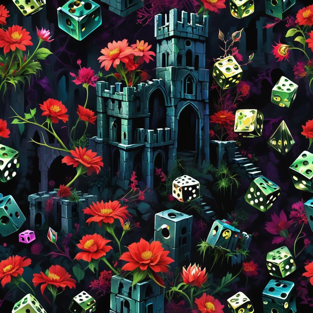 Darkpunk Skeletons Gamble Amidst Castle Ruins