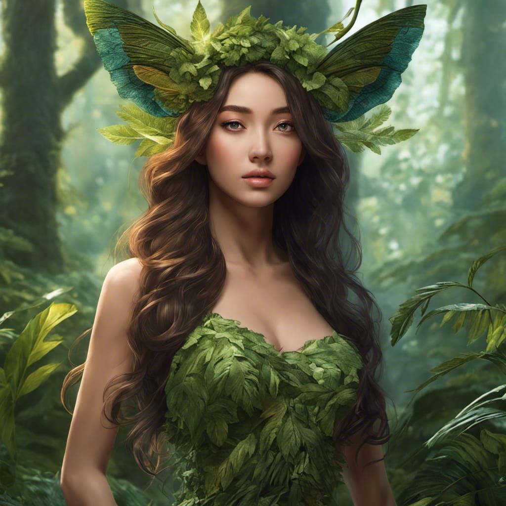 Wood Nymph Illustration in Lush Forest