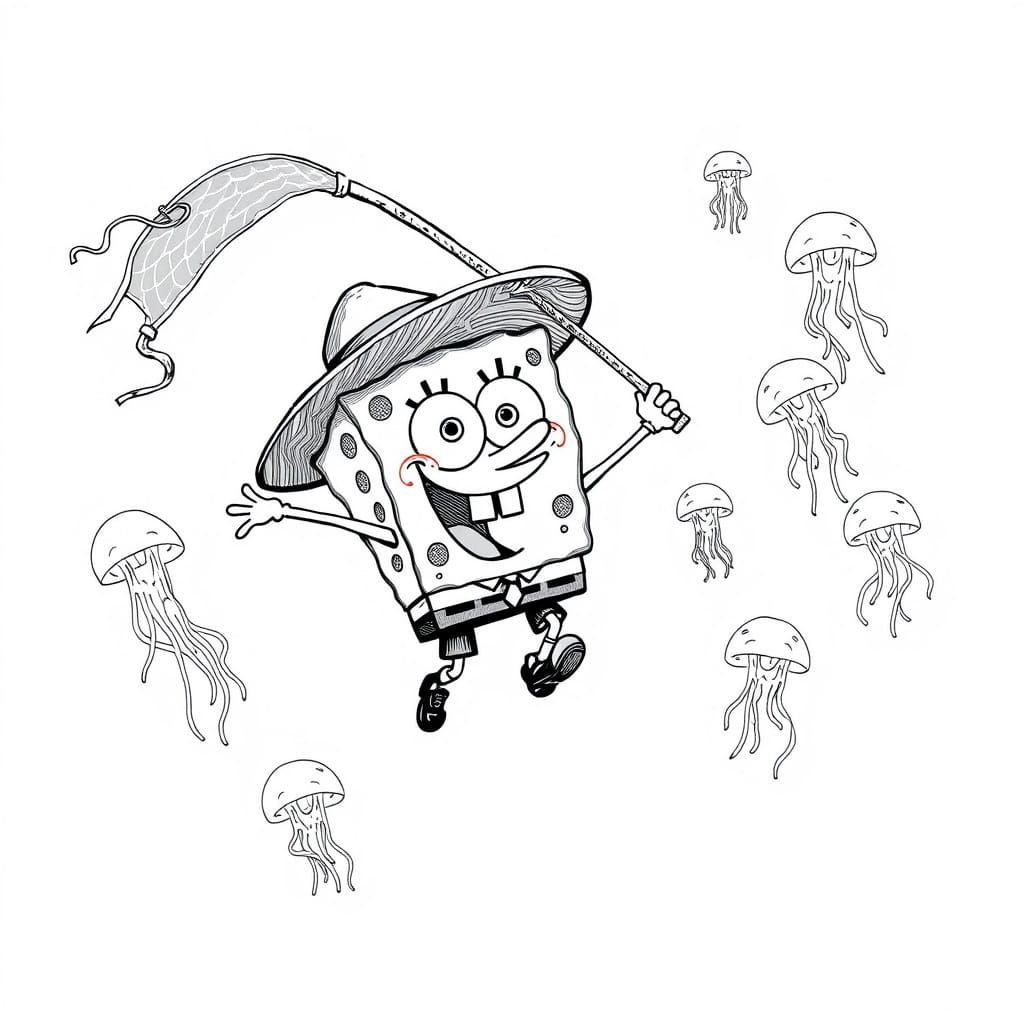 SpongeBob Chases Whimsical Jellyfish in a Vintage Cartoon St...