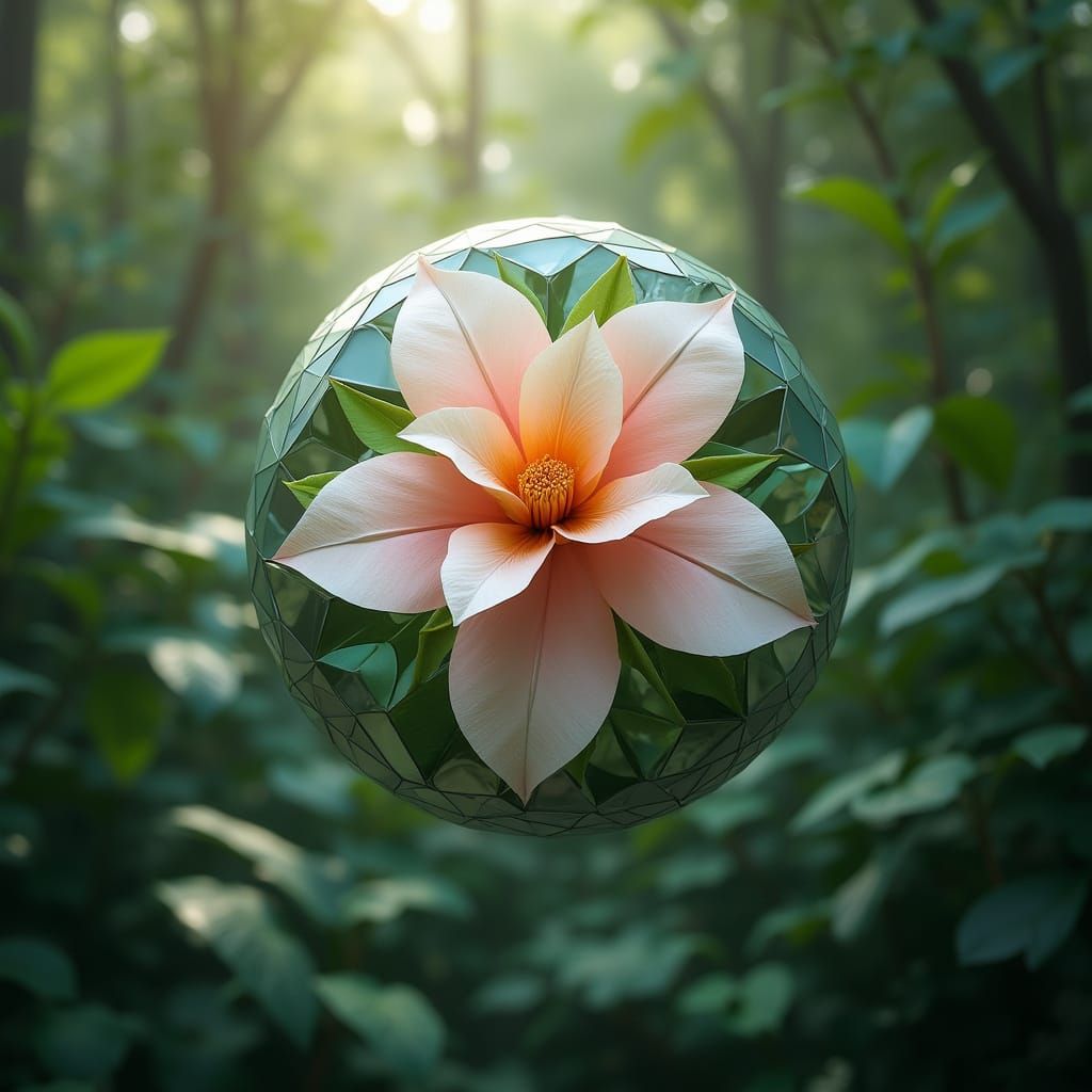 Fibonacci Flower in Cube and Sphere, Digital Art