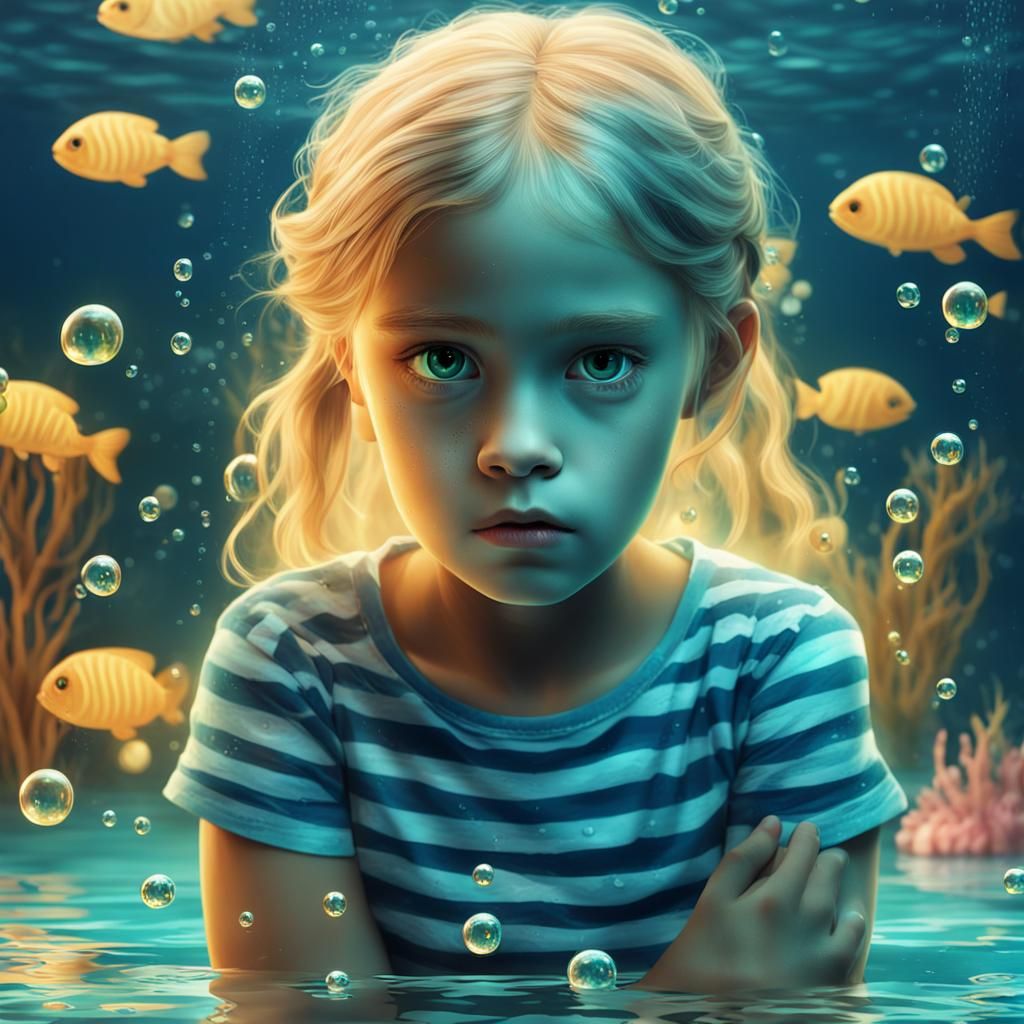 Underwater Portrait: Angry Girl in Sunlit Room