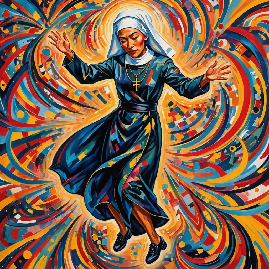 Tattooed Nun in Abstract Expressionist Portrait