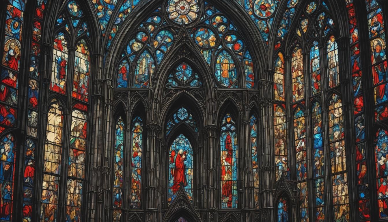 Sinister Vampire in Gothic Cathedral Stained Glass