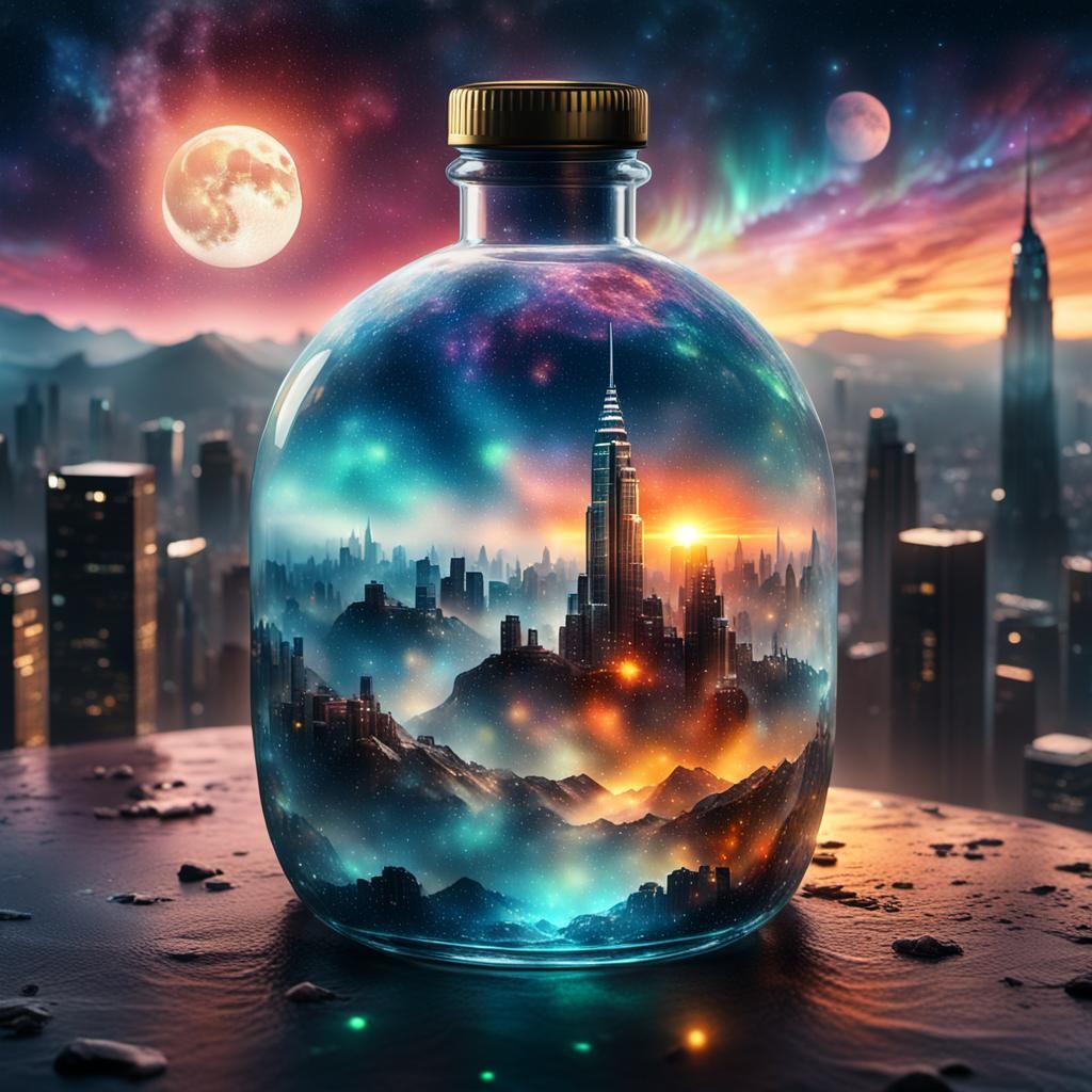 Moon in Glass Bottle: Digital Matte Painting