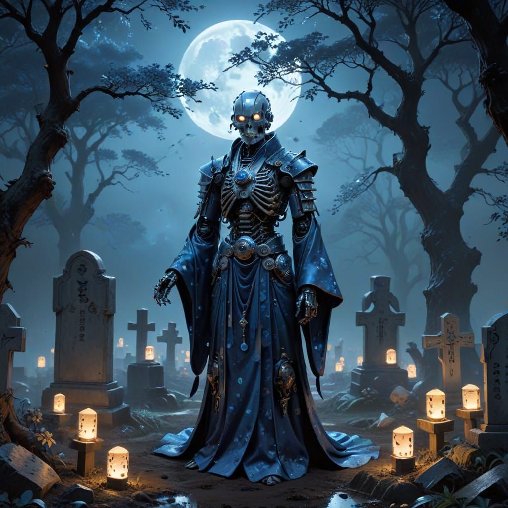Gothic Clockwork Graveyard with Sapphire Robots