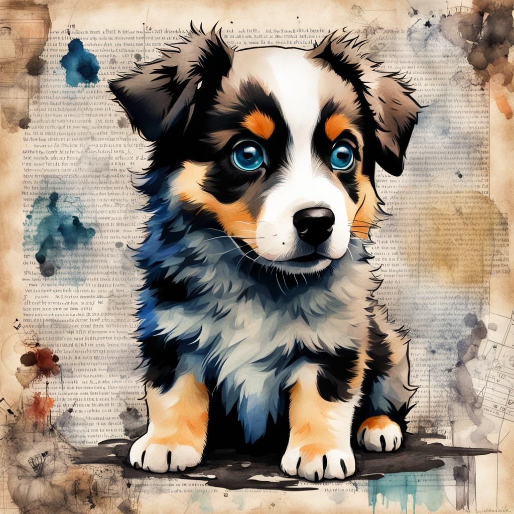 Cute Aussie Puppy Sketch in Pop Surrealism Style