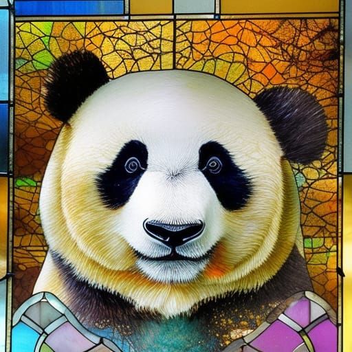 Intricate Panda Stained Glass in Watercolor Style