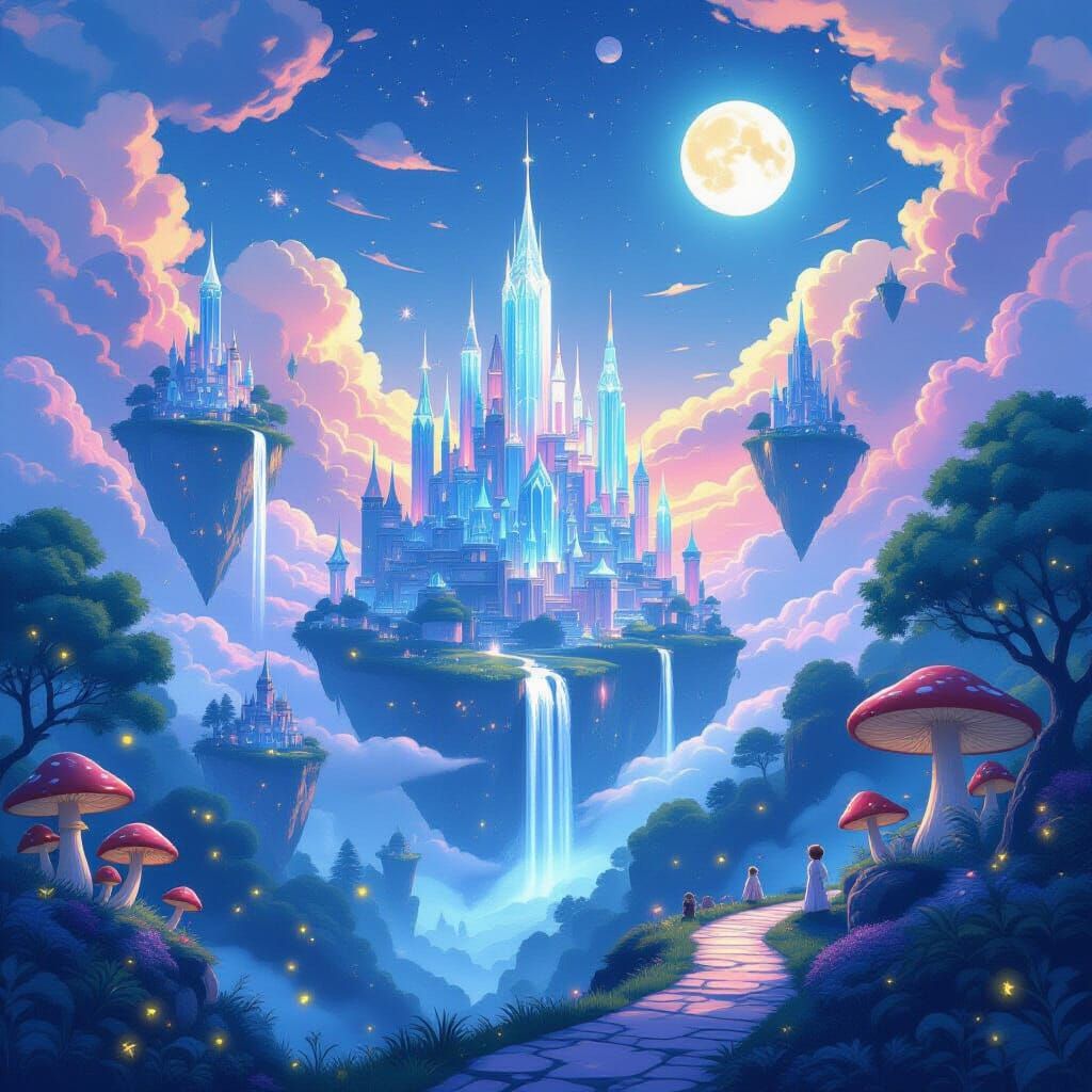 Fantastical Floating Islands in Ethereal Digital Matte Paint...