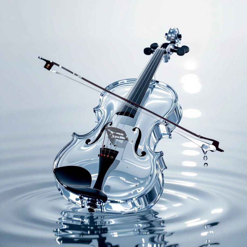 Hyperrealistic Water Violin Sculpture in Soft Light