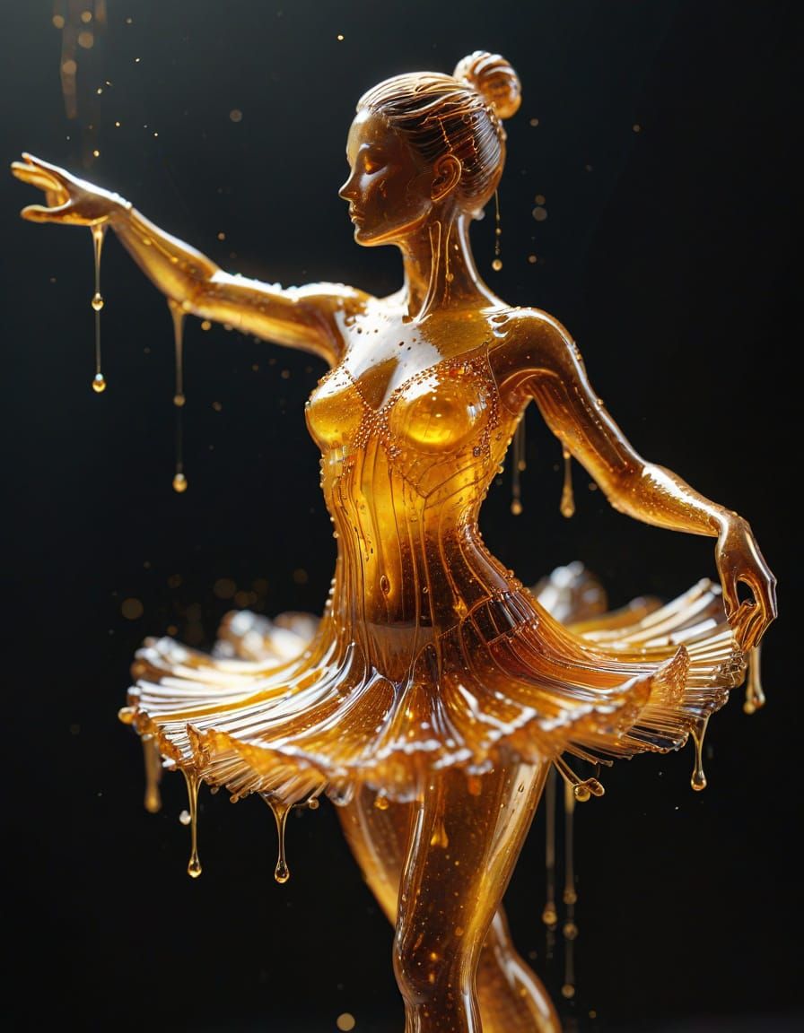 Glass Ballerina Statue Covered in Honey