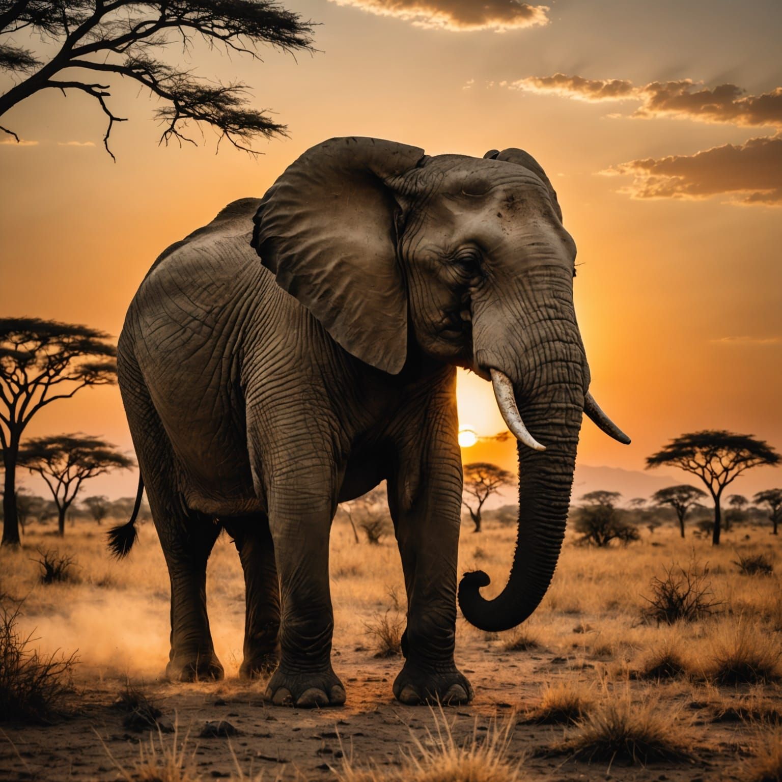 Elephant Double Exposure: African Sunset