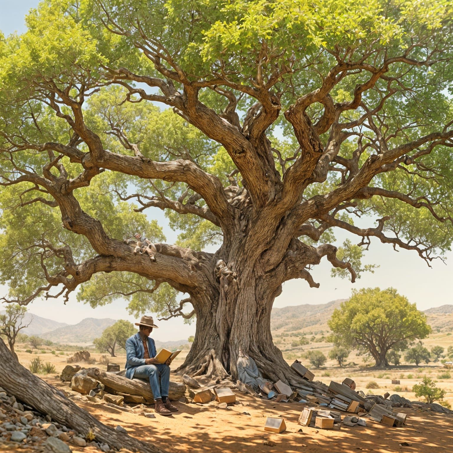 Reading Under an Oak Tree: A Moment of Serenity