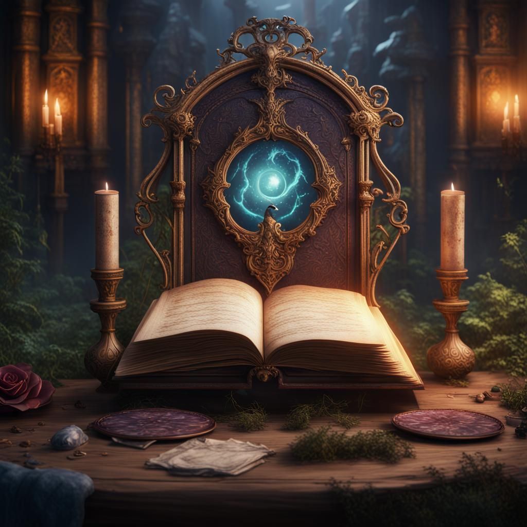Enchanted Grimoire: Detailed Fantasy Concept Art