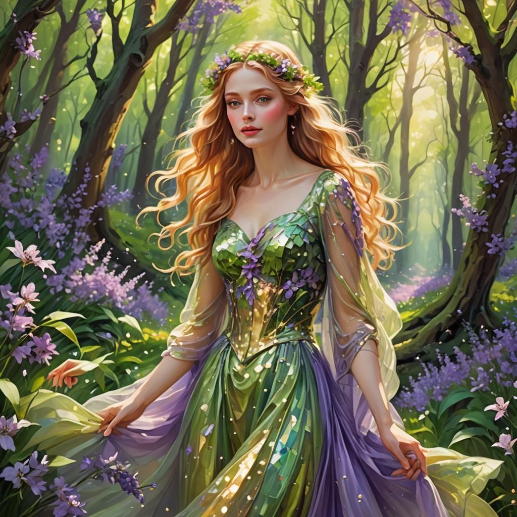 Shimmering Spring Nymph in Floral Forest