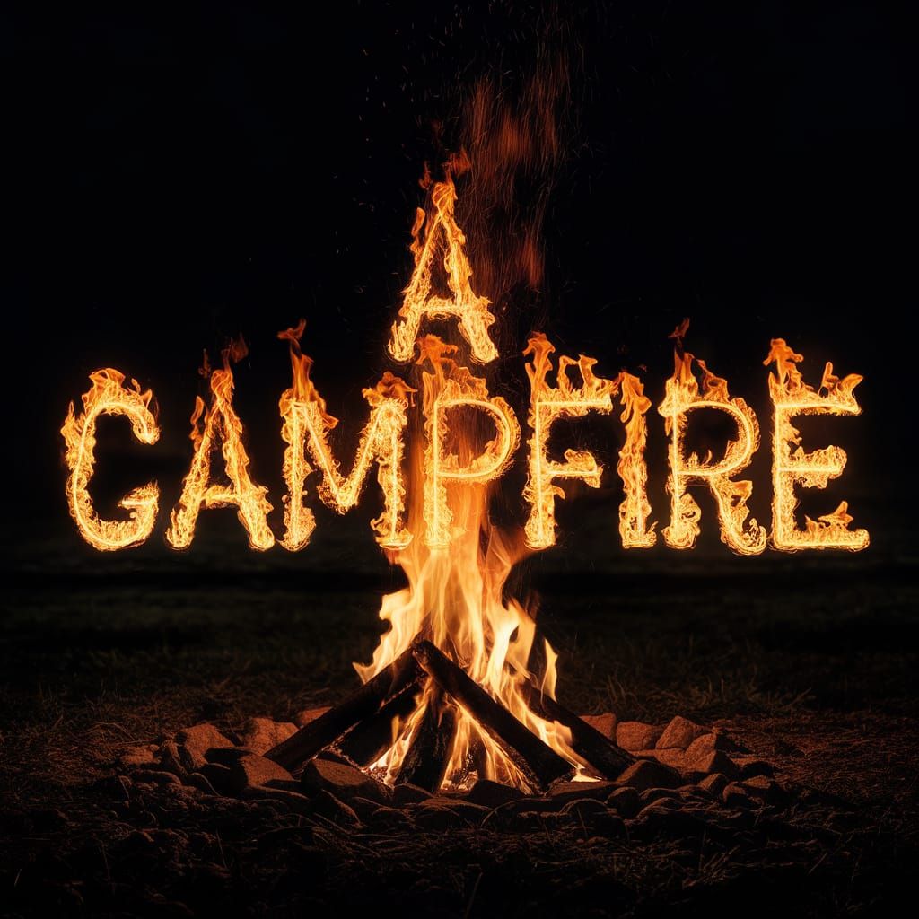 Campfire Text Art in Fire Letters
