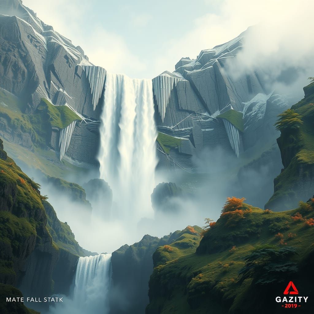 Majestic Waterfall in Matte Painting Style
