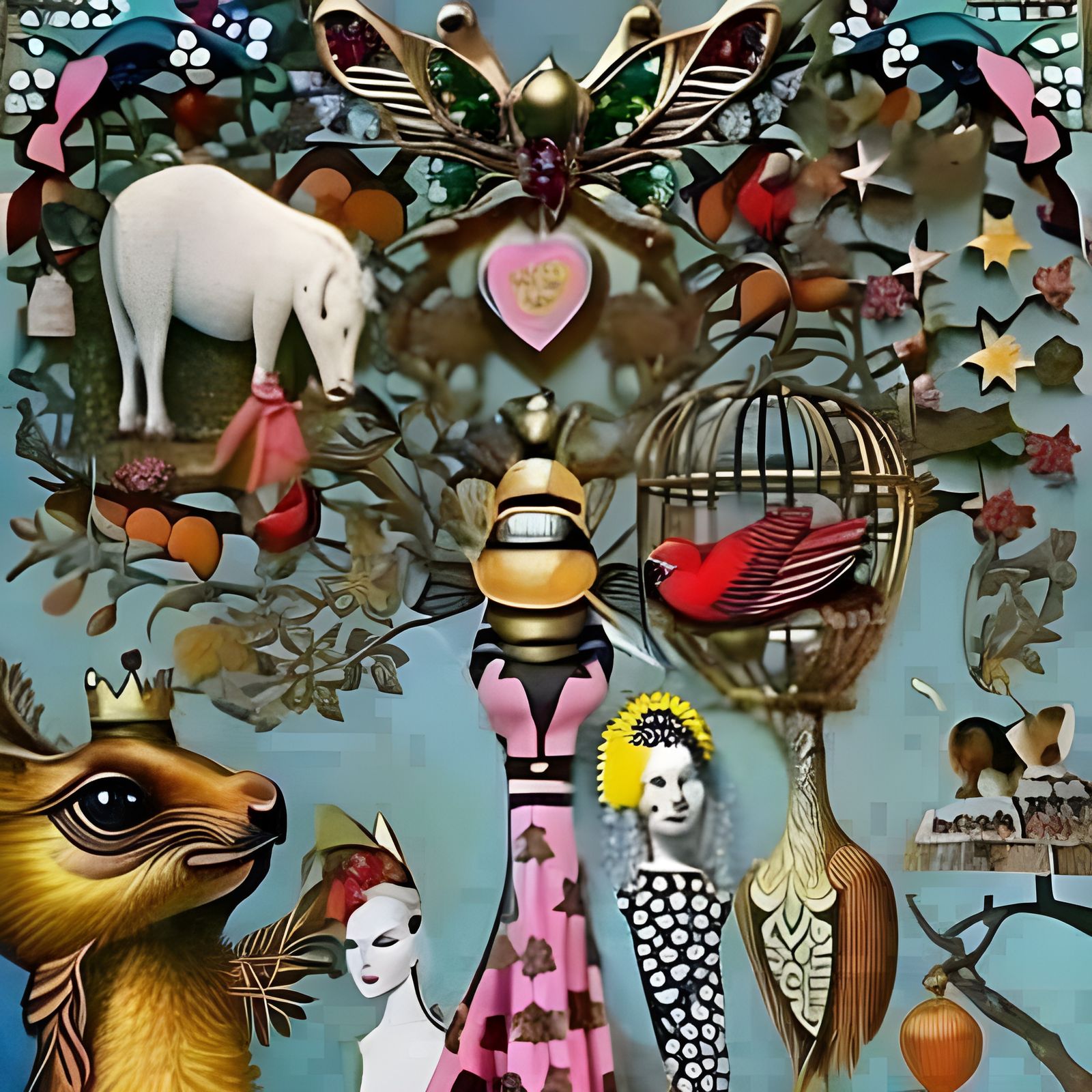 Art Nouveau Family Tree Collage with Origami Sunflowers