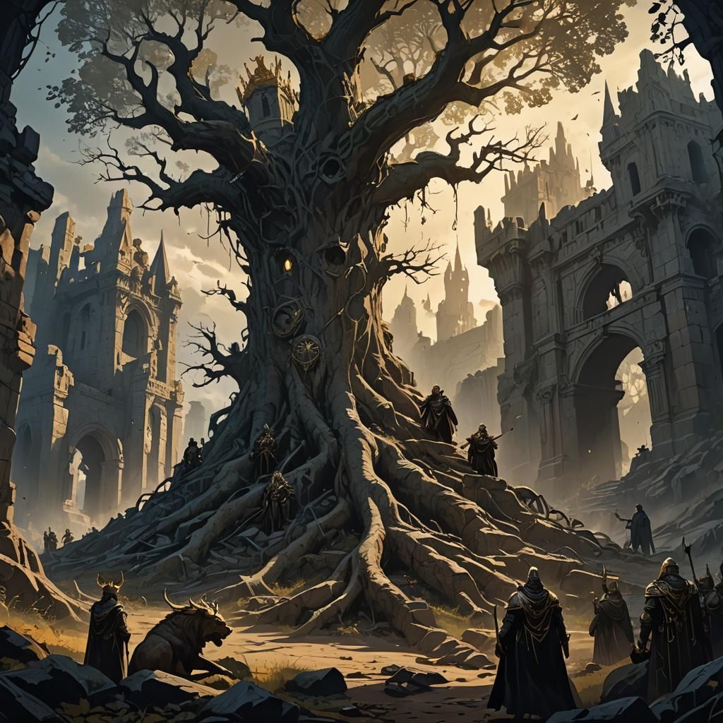 Dark Fantasy King's Exile: Greg Rutkowski and Mucha Style