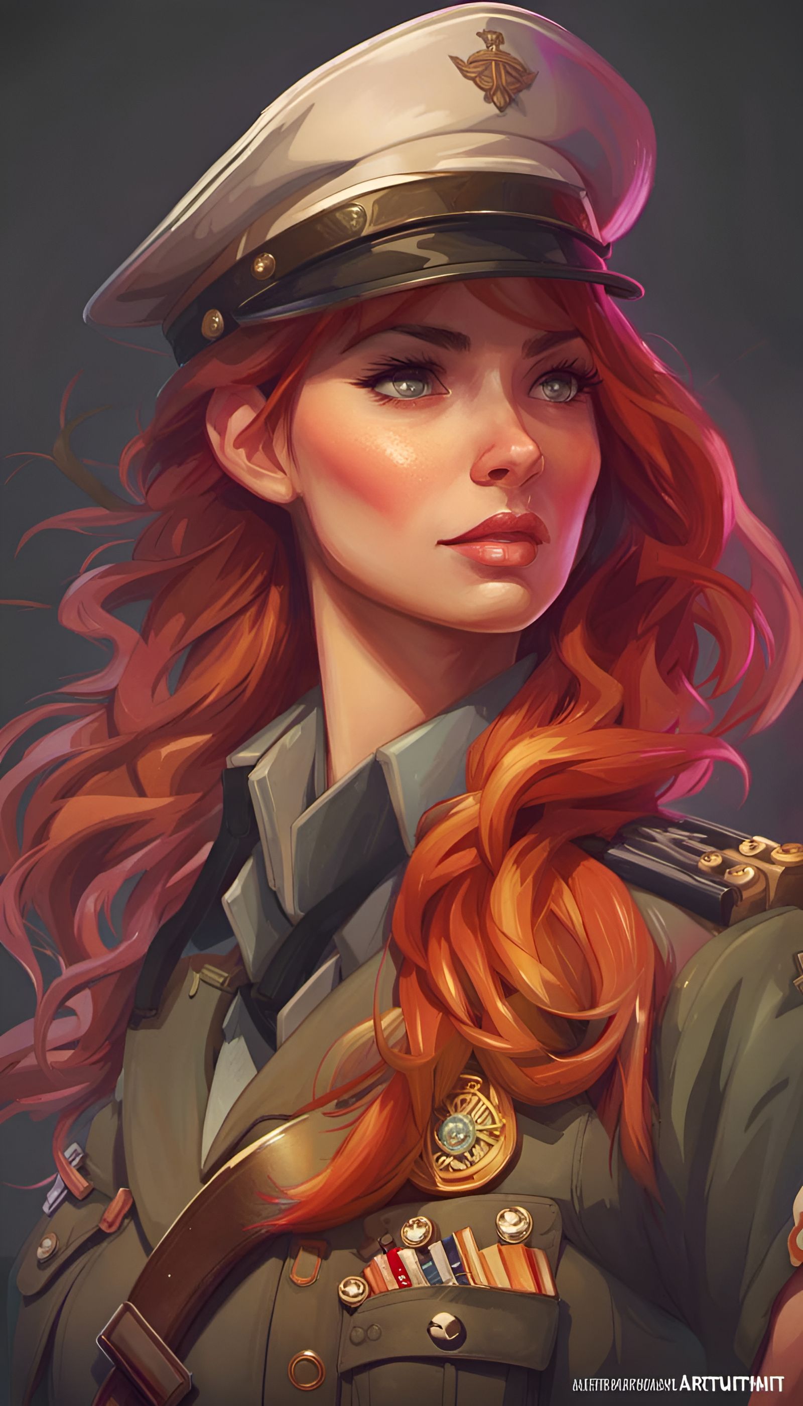 Sunset Shimmer Military Portrait in Art Nouveau Style