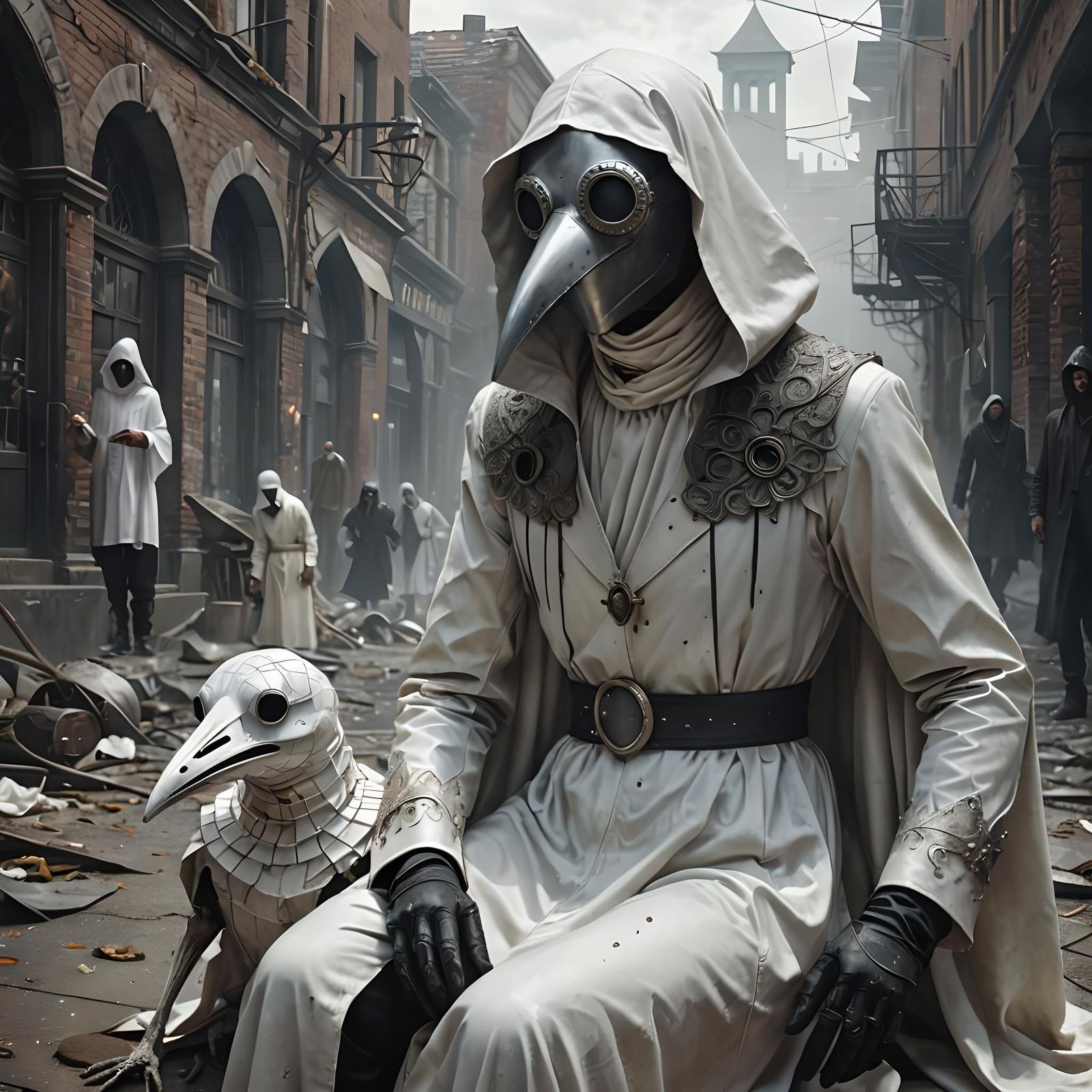 Plague Doctor in Ruined City, Digital Portrait