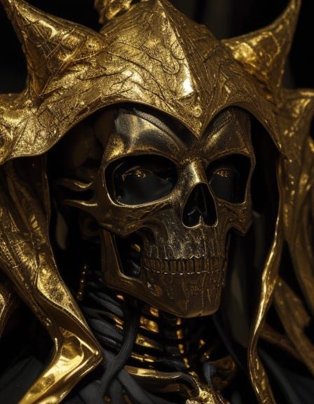 Glinting Gold Skeleton in Dark Abstract Style