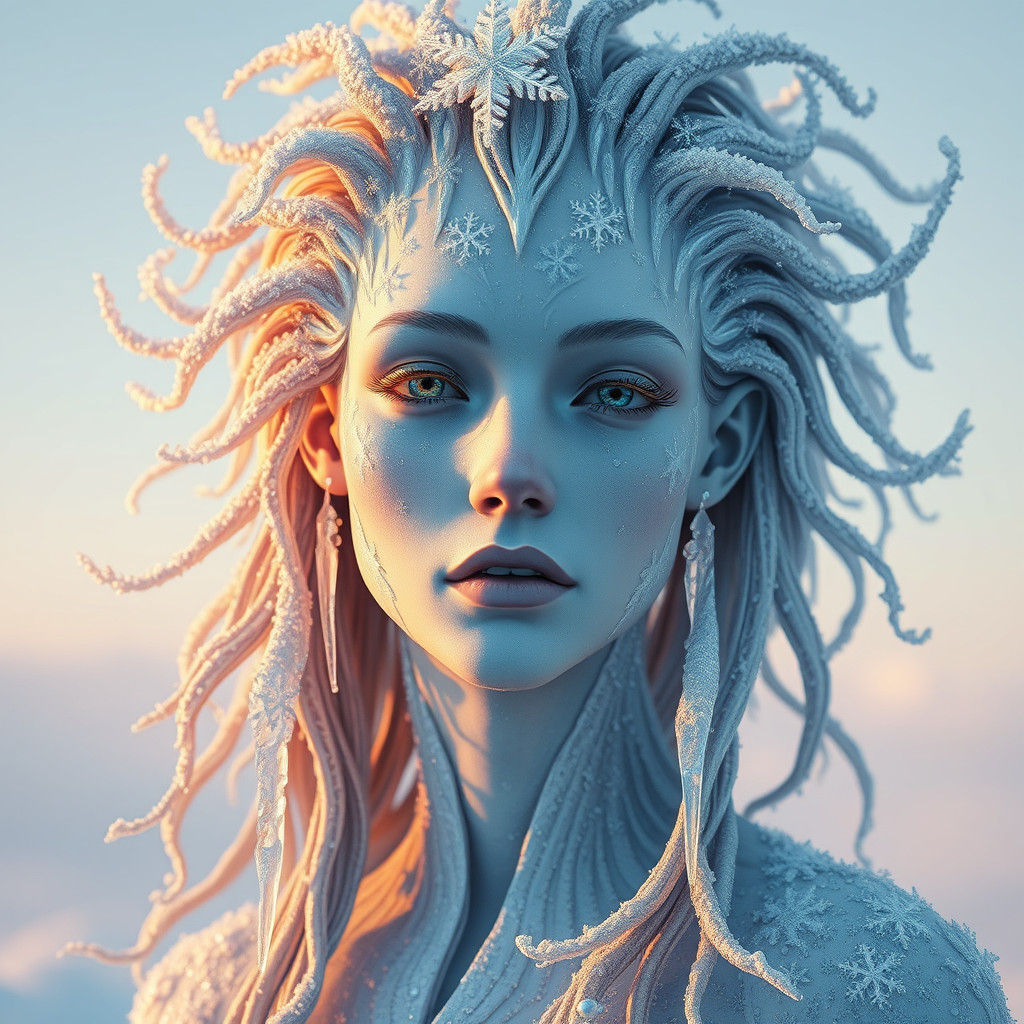 Icy Winter Entity Portrait in Art Nouveau Style