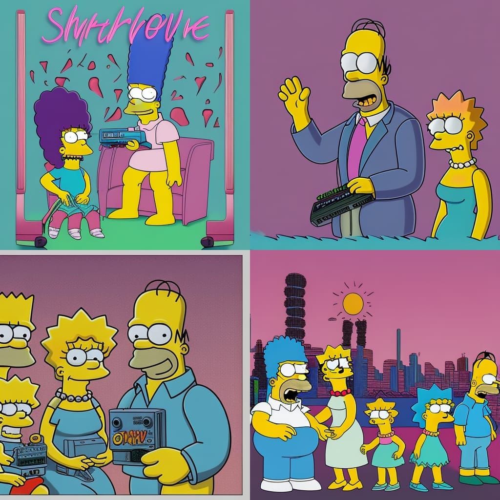 The Simpsons in Synthwave Neon Retro Style