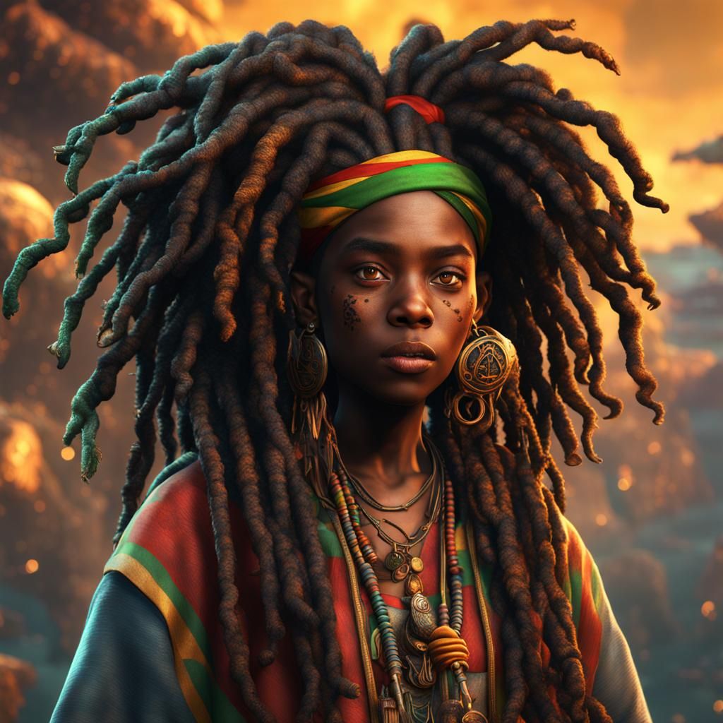 Rastafari Girl Portrait in Detailed Matte Painting Style