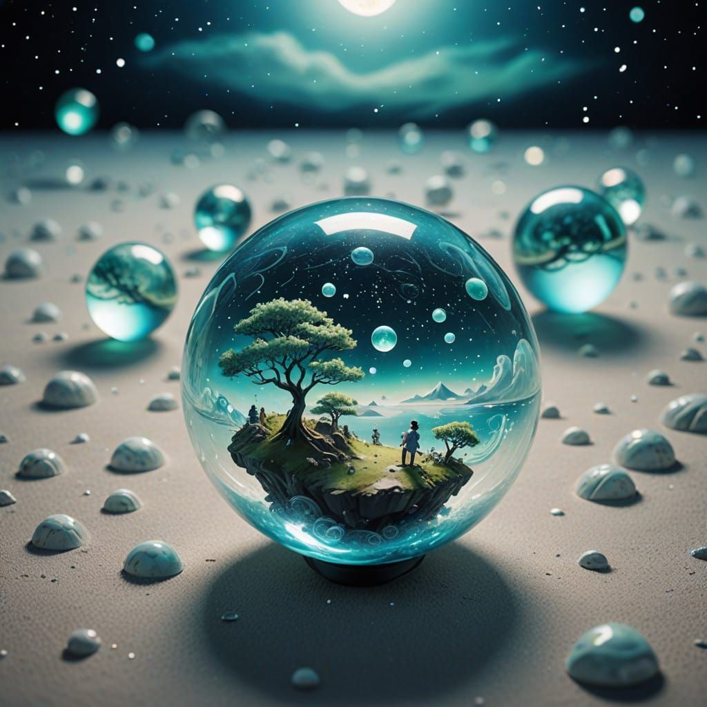 Celestial Marbles in a Soft Blue-Green Glow