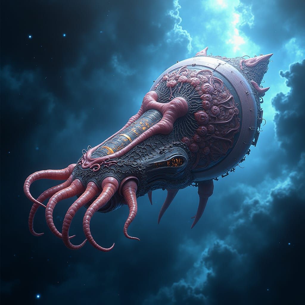 Majestic Nautiloid Spaceship in Biomechanical Style