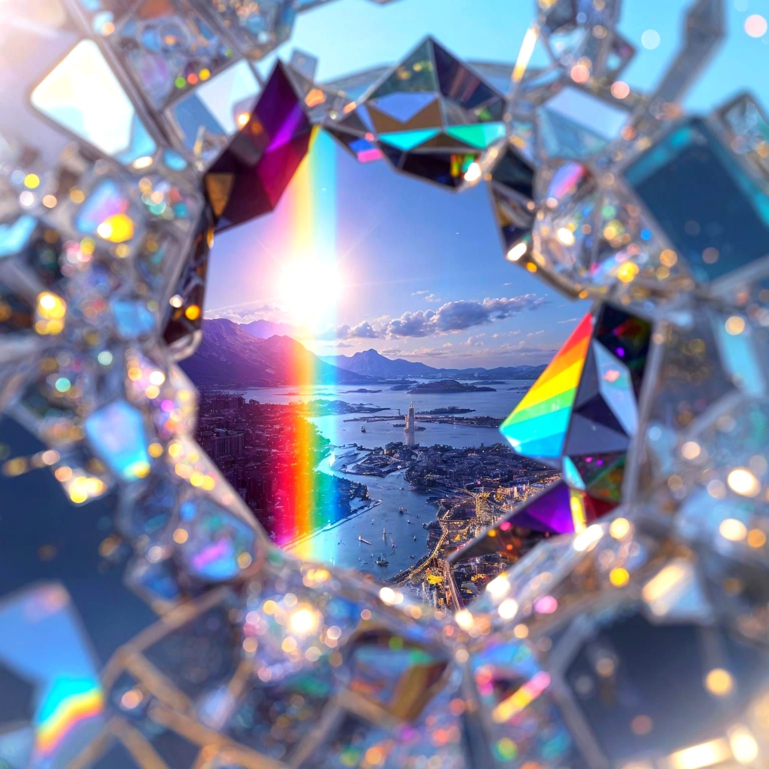 Prismatic Crystal View of Rainbow Landscape