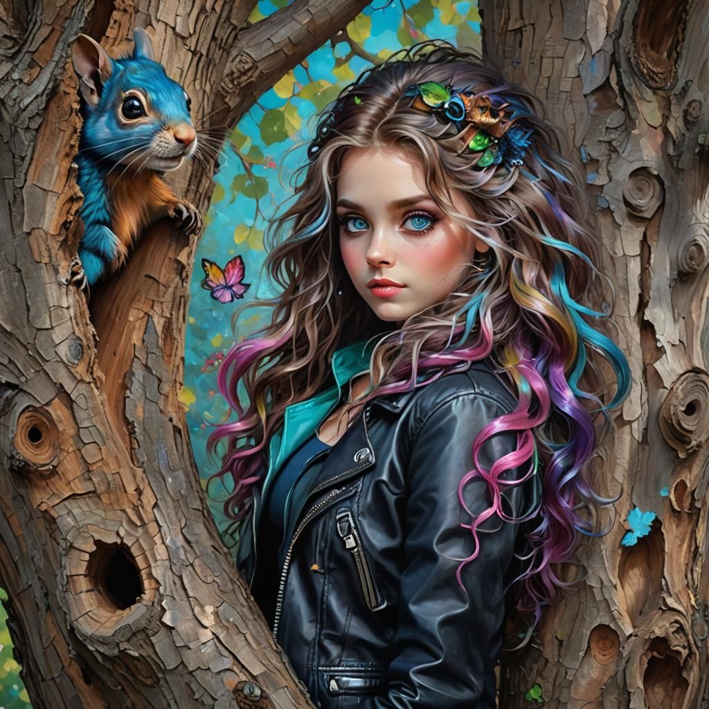 Colorful Haired Woman in Detailed Matte Painting