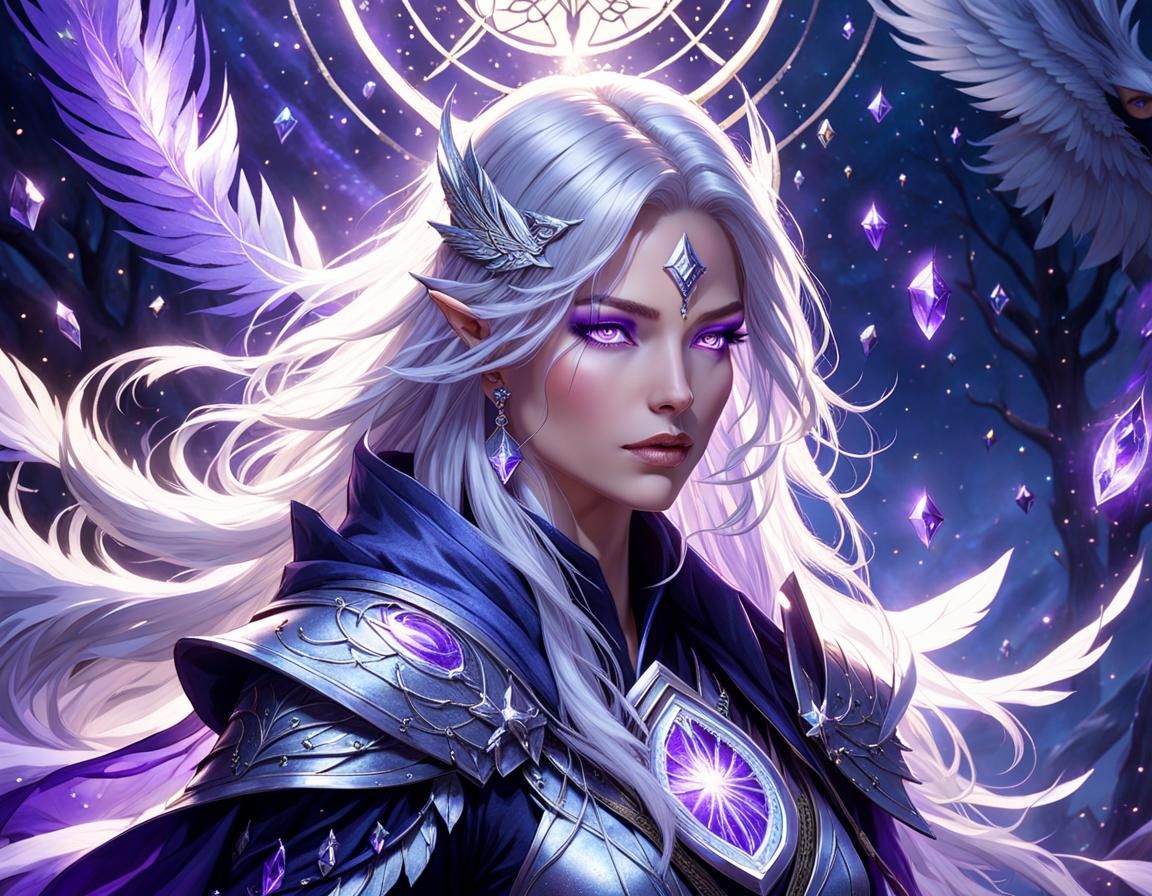 Warrior-Mage with Starlight Cloak, Fantasy Illustration