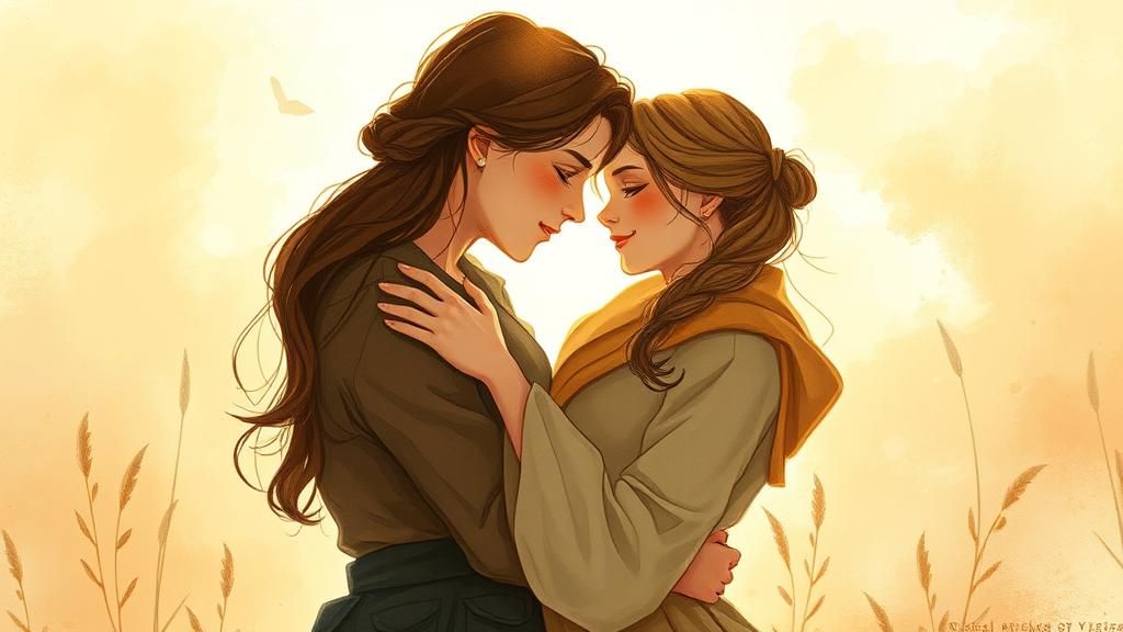 Romantic Couple Embracing in Ethereal Illustration