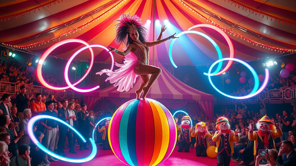 Ethereal Circus Performer, Balancing Act Amidst Whirling Hul...