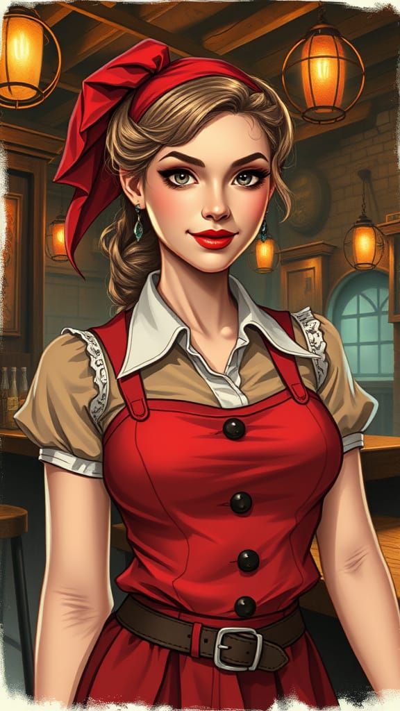 Tavern Wench Portrait in Dreamscape Drawing Style