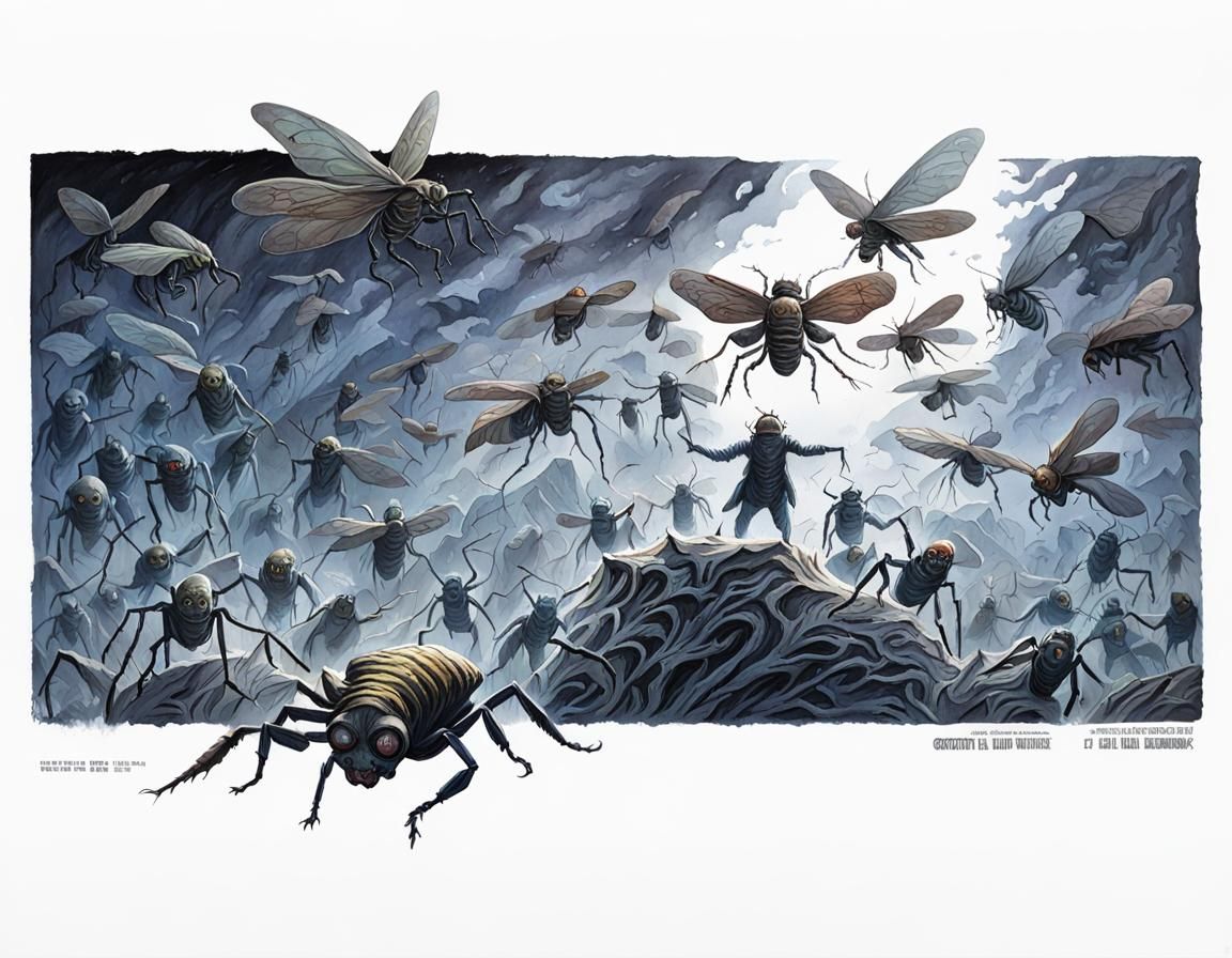 Insect Swarm Horror Movie Poster in Gouache Style