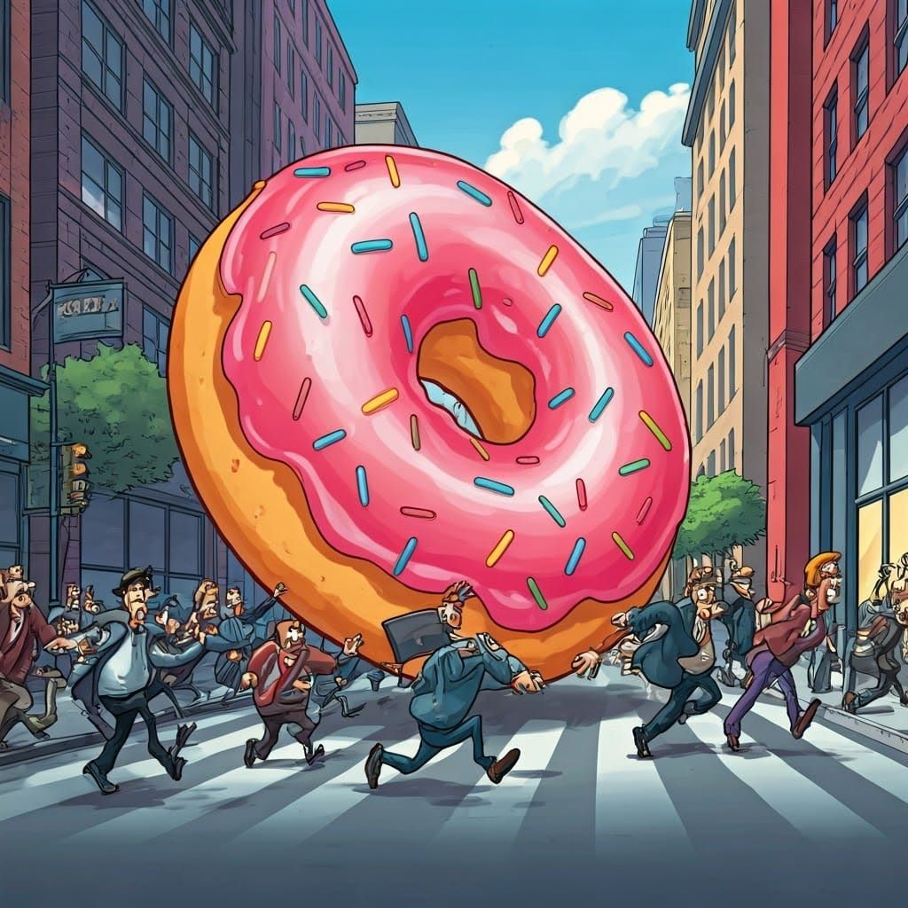 A comic scene - The rolling donut