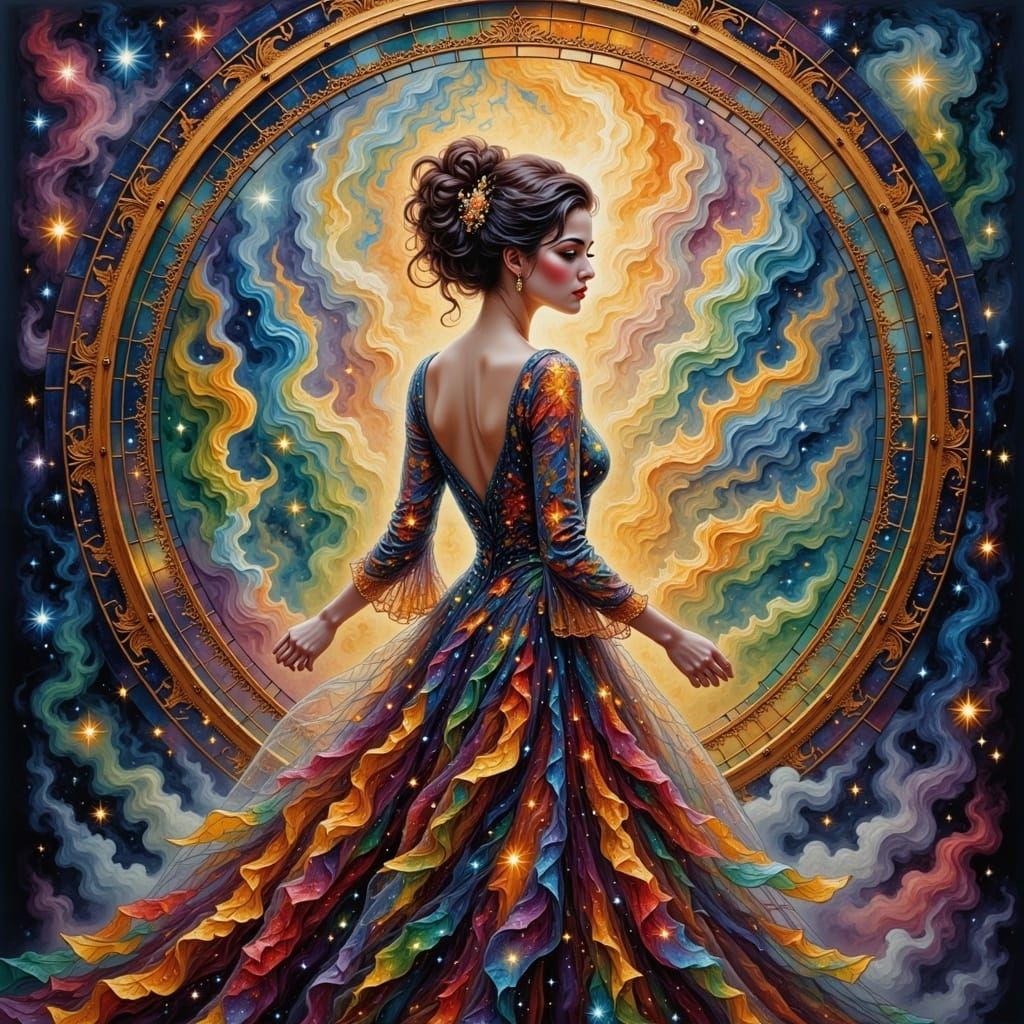 Stained Glass Woman Does Household Chores: Surrealist Style