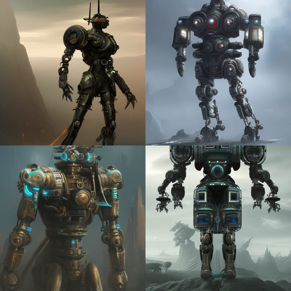 Futuristic Robot Warrior in Digital Matte Painting Style