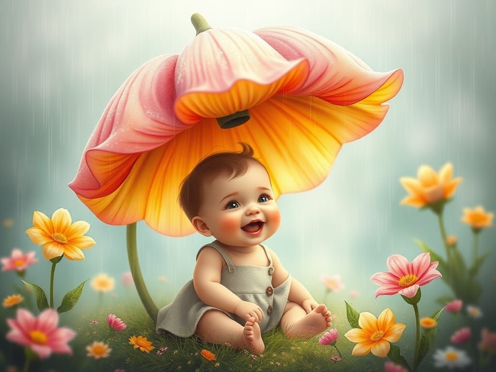 Whimsical Springtime Fantasy with Baby and Flower Umbrella