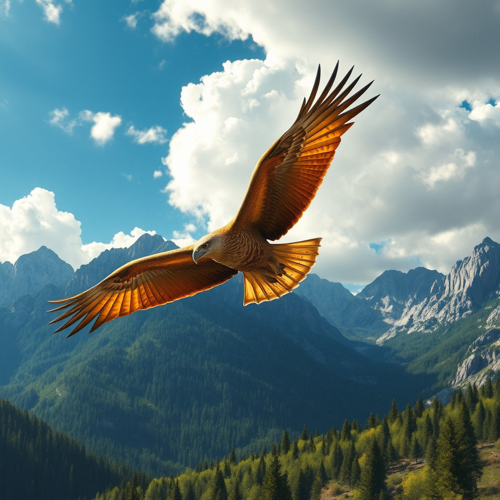 Eagle Soaring Over Breathtaking Mountain Landscape
