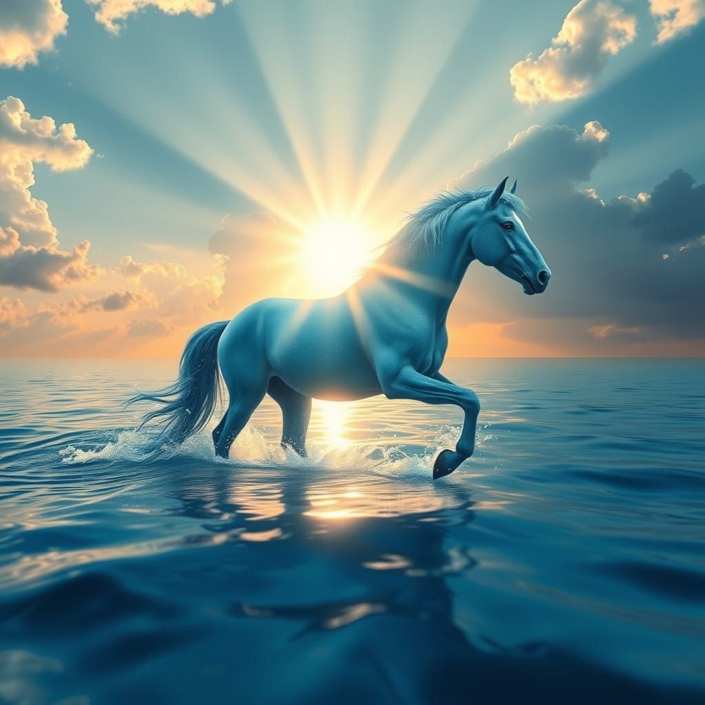 A Blue Horse of Water Rides the Heavenly Sea